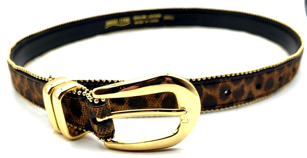 Amiee Lynn Leopard Print Leather Belt Gold Studded with Gold Buckle Size Small